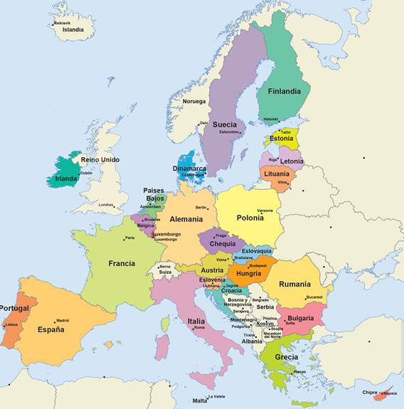 Mapa con todos los países de la Unión Europea